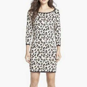 Velvet leopard print sweater dress 3/4 sleeve size P